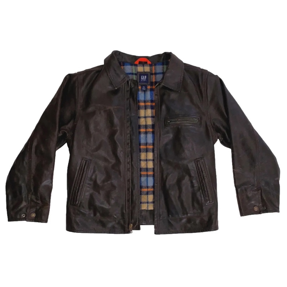 Gap Kids Authentic Cow Leather Coat Jacket | Brown | Size: L 10 (Adult XS)